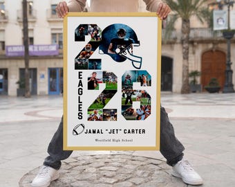 Senior 2026 Football Photo Collage Template, Football Picture, 2026 Senior Night Player Gift Personalized Ball Gift, Football Keepsake Canva