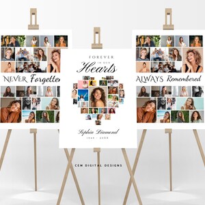 SET Funeral Heart Collage Template, Funeral Welcome Sign Poster, Celebration of Life, In Loving Memorial, DIY