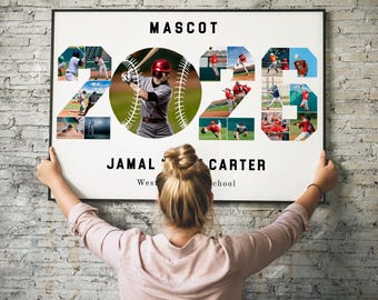 Custom 2026 Baseball Photo Collage, Any Sports Poster Template, Number Photo Collage, Senior Night Gift, Class of 2026, Customizable Gift