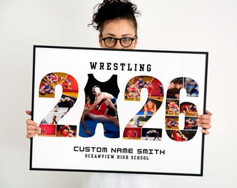 Class of 2026 Wrestling Photo Collage Template, Senior Wrestler Gift, Editable Canva Design