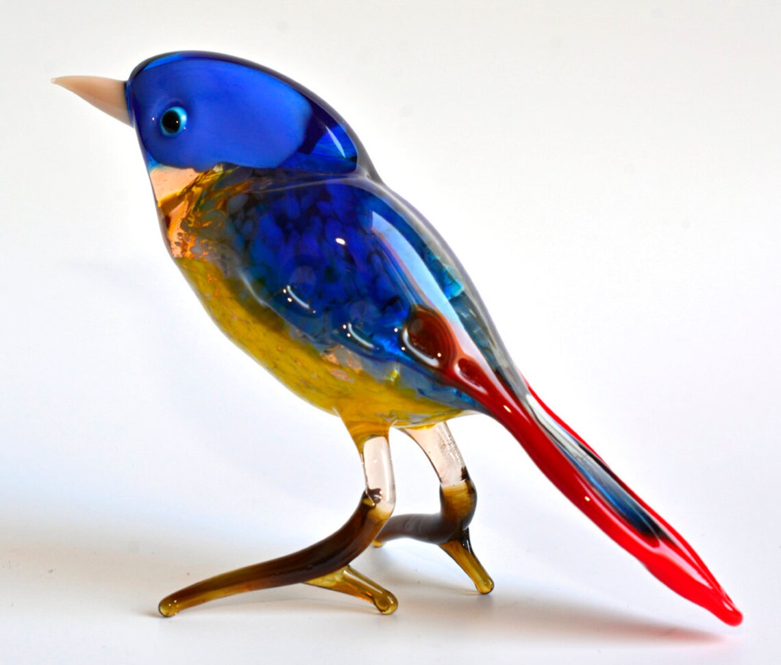Glass Blue Bird Figurine Glass Bird Figurine Glass Figurine Etsy