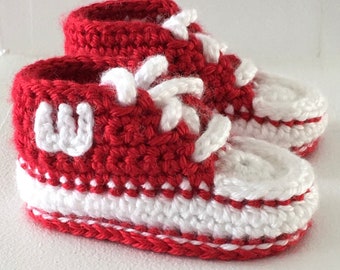 Wisconsin Badgers Sports Team Sneaker Style Baby Booties (Made When Ordered)