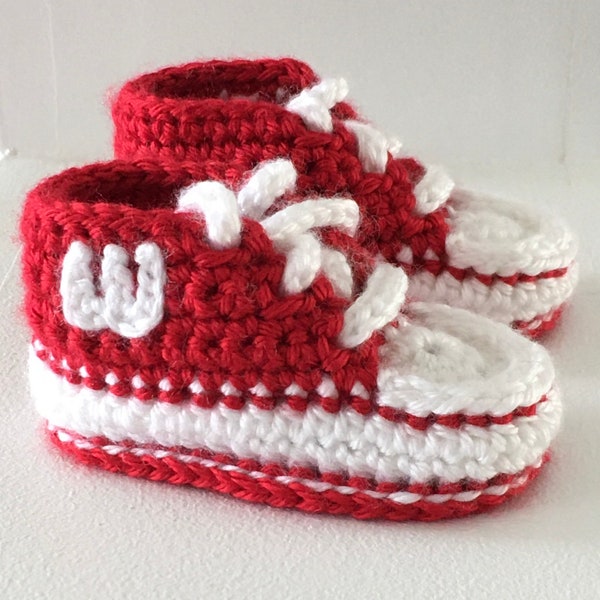 Wisconsin Badgers Sports Team Sneaker Style Baby Booties (Made When Ordered)