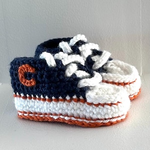 Chicago Bears Football Team Sports Style Sneaker; Blue, White and Orange Baby Booties (Made When Ordered)