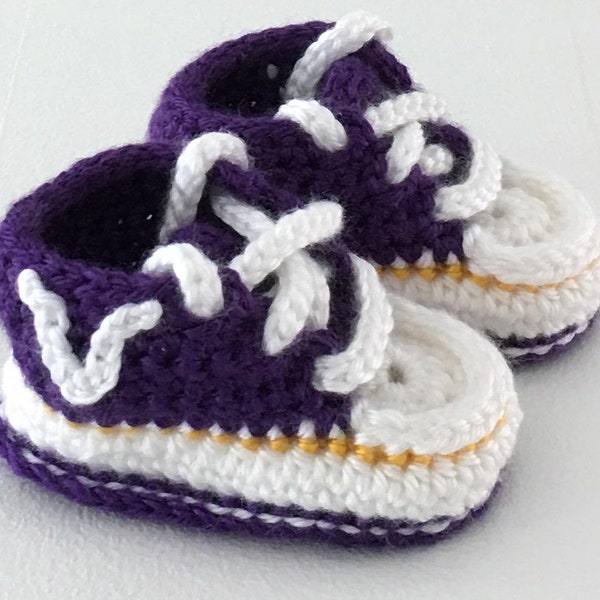 Minnesota Vikings Sports Football Team Purple and White Sneaker Style Baby Booties (Made when Ordered)