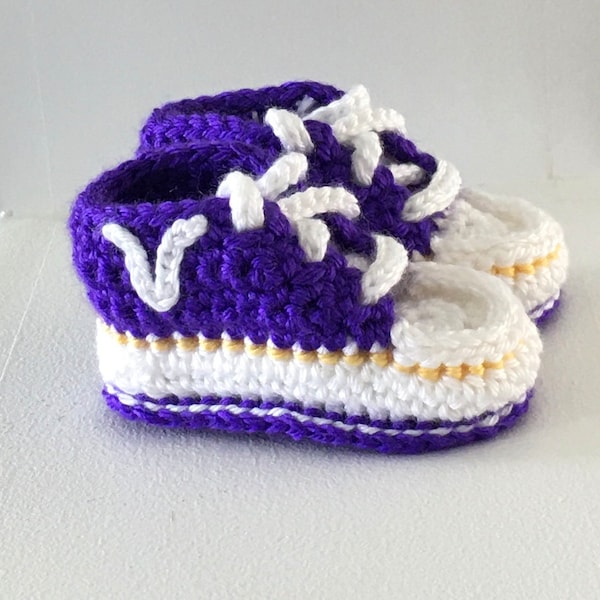 Minnesota Vikings Sports Football Team Sneaker Style Baby Booties-Iris and White (Made when Ordered)