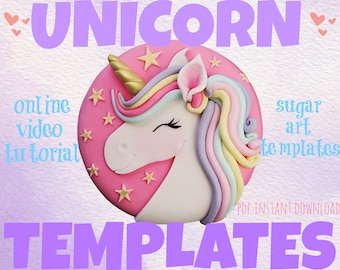 UNICORN cake topper tutorial templates, unicorn cake decorating template, unicorn cake, instant download, PDF, edible topper Happy Bee Cakes