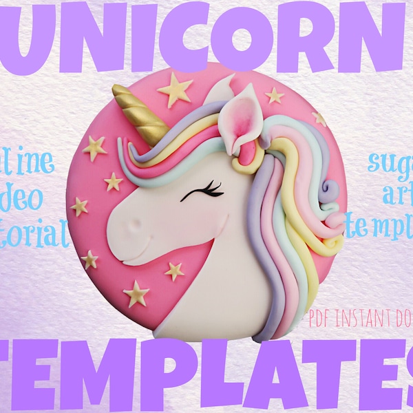 UNICORN cake topper tutorial templates, unicorn cake decorating template, unicorn cake, instant download, PDF, edible topper Happy Bee Cakes