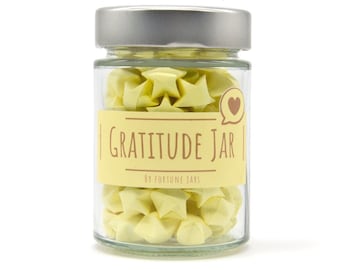 Gratitude Jar with Quotes and Reminders in Paper Stars to encourage thankfulness and appreciation in your life & inspire positive mindset