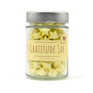 Barattolo della gratitudine con citazioni e promemoria in stelle di carta per incoraggiare la gratitudine e l'apprezzamento nella tua vita e ispirare una mentalità positiva