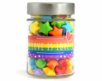 Paper Stars in a Jar with love quotes, LGBTQ Flag, Pride Month Gifts, Cute 3D Origami Stars, Daily Love Quotes and Reminders