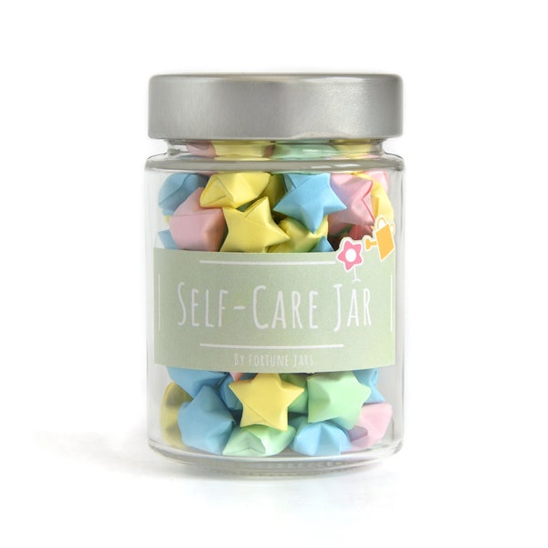 Paper Stars in a Jar with Self Care Tips and Reminders, Get into positive mindset, improve wellbeing, mental health and practice mindfulness