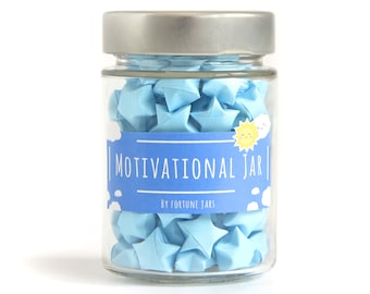 Motiverende papieren sterren met citaten in een pot, 3D gevouwen origami Lucky Stars, dagelijkse motivatie citaat inspirerend cadeau, pot met positiviteit