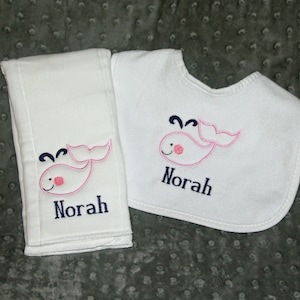 Bib & Burp Cloth - &quot;Preppy Whale&quot; - Personalized Monogrammed Embroidered