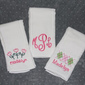 Set/3 Burp Cloths - &quot;Girl Best Seller&quot; - Personalized Monogrammed Embroidered