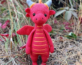 Crochet toy red dragon, Stuffed dragon plush, Crochet Dragon Handmade Gift