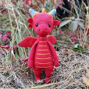 Crochet Red Dragon Plush: Handmade Stuffed Toy Gift