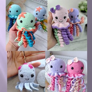 Collection au crochet nautique, motif méduses au crochet, motif au crochet pieuvre, animaux marins amigurumi