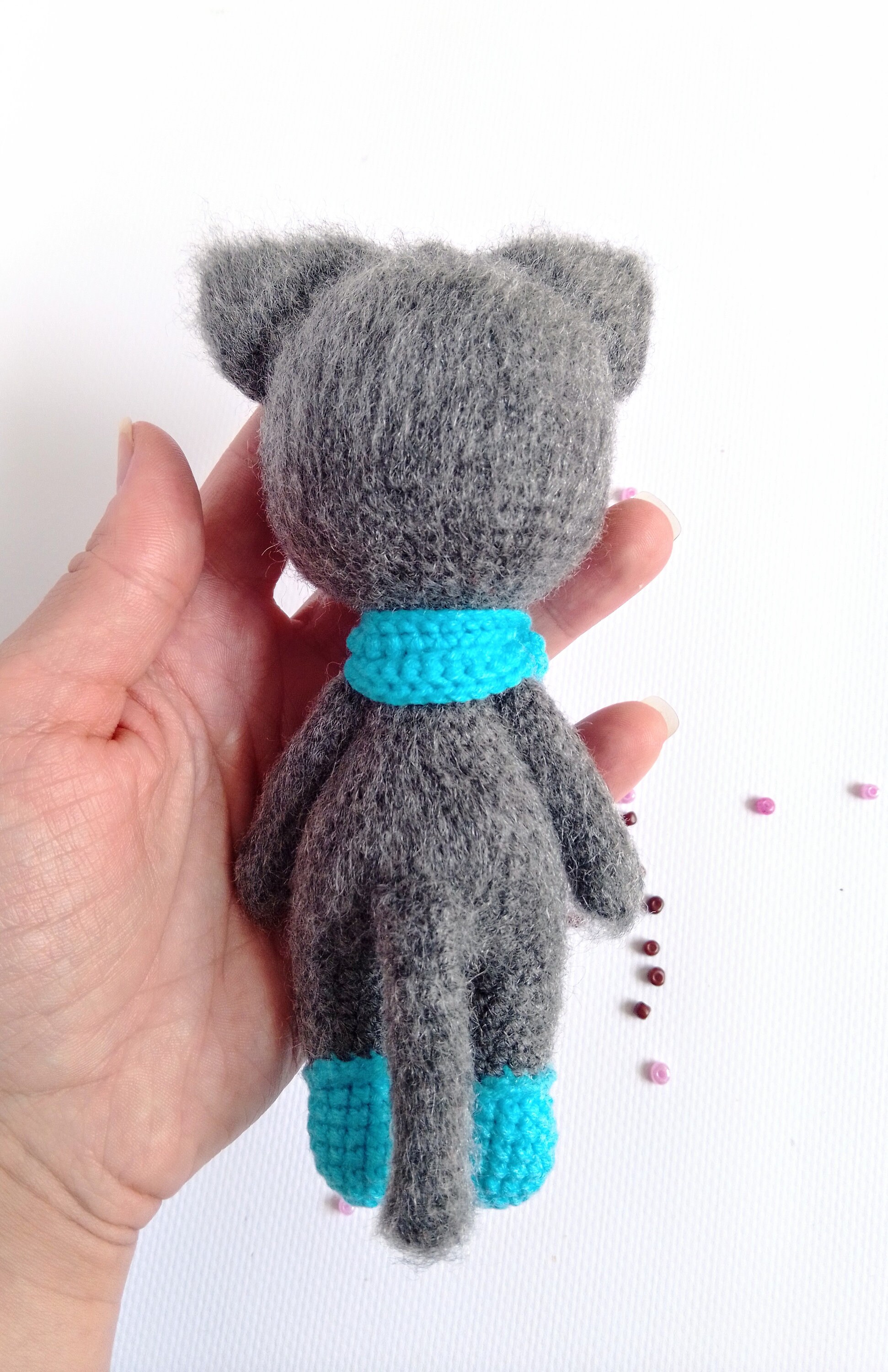 Petit Chat Gris En Peluche Morceau Moelleux De Chat Noir Etsy France