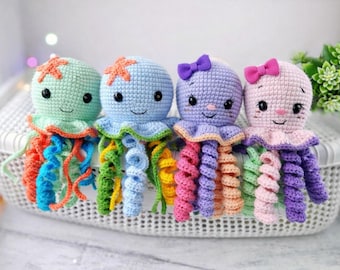 Amigurumi Jellyfish Crochet Pattern, Sea Animals 4-in-1 (PDF Download