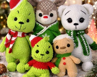 Christmas Amigurumi Crochet Pattern, Gingerbread Man, Grinch, Reindeer, Polar Bear (PDF)