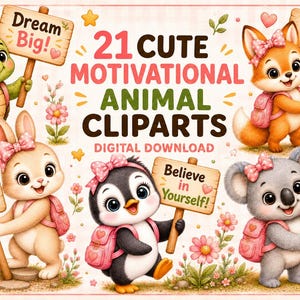 Bundel met motiverende clipart, inspirerende clipart, schattige positieve clipart, motiverende digitale download, aanmoedigende kunst, printbare PNG-bestanden