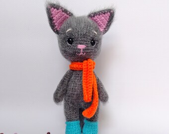 Petit Chat Gris En Peluche Morceau Moelleux De Chat Noir Etsy France