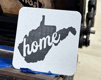 West Virginia Letterpress Coasters / WV Decor / US State Coasters / West Virginia Home Decor / Ohio Valley Print / Letterpress Block Print