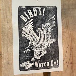 Birdwatching Poster / Vandercook Letterpress Print / 10x16" - Multiple Color Options / Birding Decor