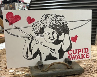 Cupid Awake Print / Vandercook Letterpress Poster / Valentines Day / Letterpress Art / Block Print