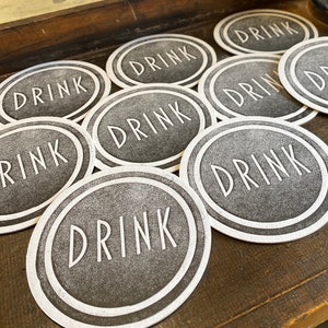 Drink Coasters / Letterpress Paper Coasters/ Block Printing / Coaster Gift