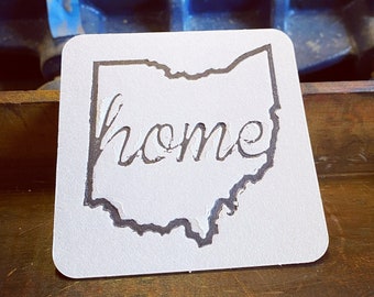 Ohio Coasters / Letterpress Paper Coasters / Kitchen Decor / O H