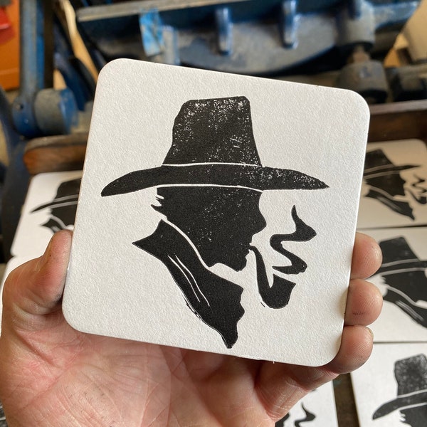 Cowboy Coasters / Letterpress Paper Coasters / Yellowstone / Cowhand Smoking Pipe / Rancher / Cattleman / Multiple Quantities Available