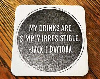 Jackie Daytona Coasters / Letterpress Paper Coasters / Multiple Quantities / What We Do In The Shadows / Human Bartender