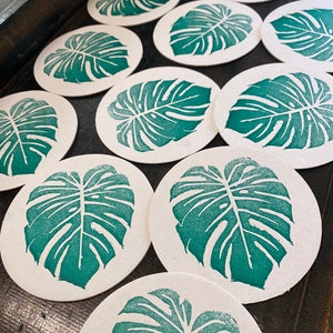 Monstera Leaf Coasters / Letterpress Paper Coasters/ Multiple Quantities Available / Cottagecore