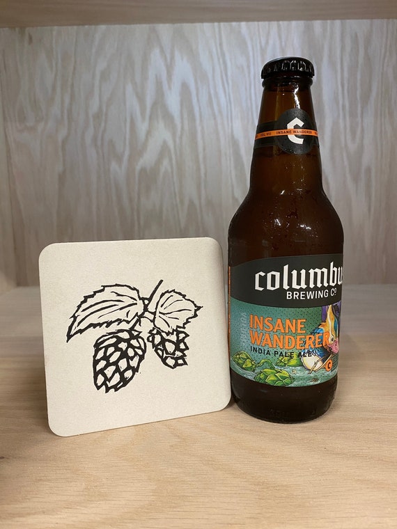 Hops Letterpress Coasters / Hand Carved Paper Coasters / Block Etsy