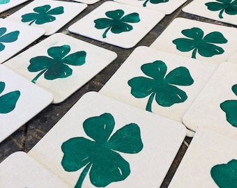 Shamrock Coasters / Letterpress Paper Coasters / St. Patricks Day Coasters / Irish Decor / Multiple Quantities Available / Irish Luck