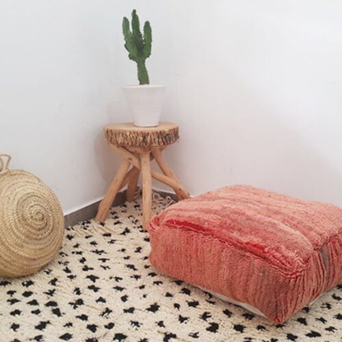 Peach Bohemian Moroccan Carpet Pouf, shops Floor Pillows