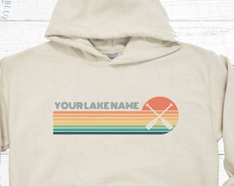 Lake Life Hoodie, Custom Retro Sunset Lake sweatshirt, Family Friends Camping, Matching Men Women Personalized Vacation Reunion Party