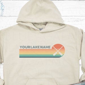 Lake Life Hoodie, Custom Retro Sunset Lake sweatshirt, Family Friends Camping, Matching Men Women Personalized Vacation Reunion Party