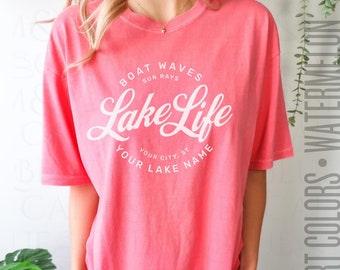Custom Lake Life T-Shirt: Vintage Stamp Style, Personalized Cabin Tee