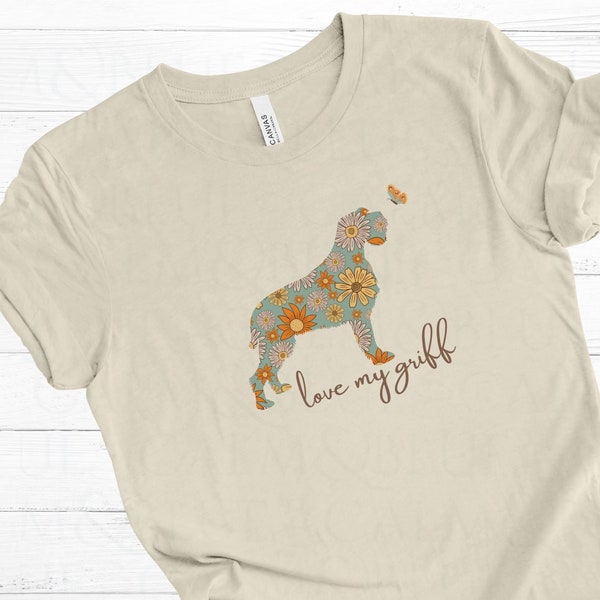 wirehaired pointing griffon shirt, gift for griffon lovers, love my griff cute floral t-shirt, trendy dog mom tee, Korthals hunting bird dog