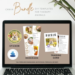 Therapy Dog Template Bundle, Trading Card, Bookmark and Sticker Templates, Canva Templates for Therapy Animal Visits, DIY