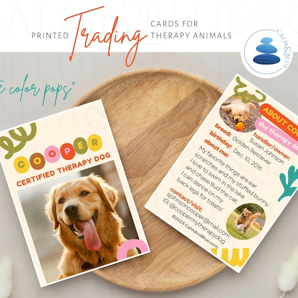 Therapy Animal Trading Cards, Color Pops Custom Made Therapy Dog, Personalized Printed Shipped to You, Leave-Behinds for Therapy Dog Visits