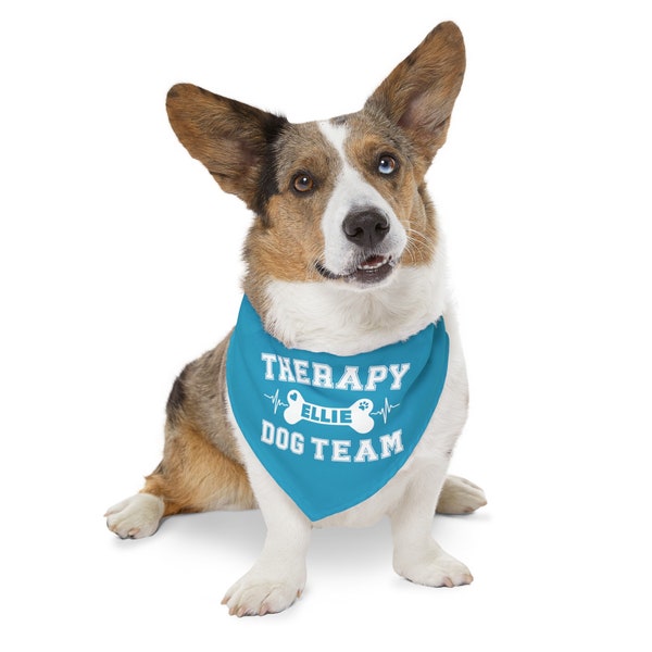Therapy Dog Team Bandana, personalized dog name gift for handlers, pet accessories, volunteer visit scarf, canine companion gear, adjustable