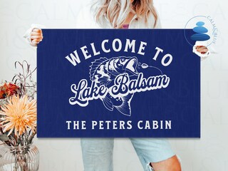 Zerbino Benvenuto The Lake House - Blu Navy 43x73 Cm - Tappetino Interno/Esterno Antiscivolo