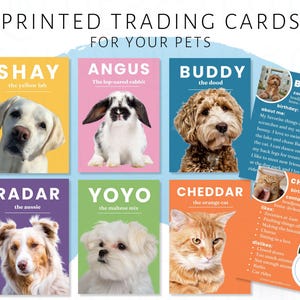 Pet Trading Cards, Colorful Custom Made Dog, Cat, Rabbit, Horse Personalized Printed Shipped to You, for dog park, visits, pet friends