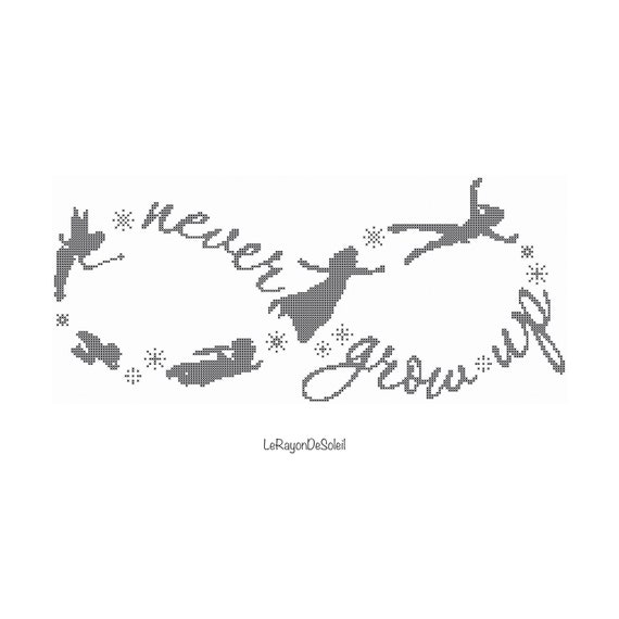 Peter Pan Cross Stitch Pattern Infinity Symbol And Text Never Etsy