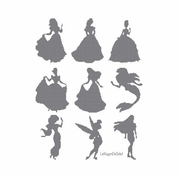 Disney Princess Modern Cross Stitch Pattern Silhouette Etsy