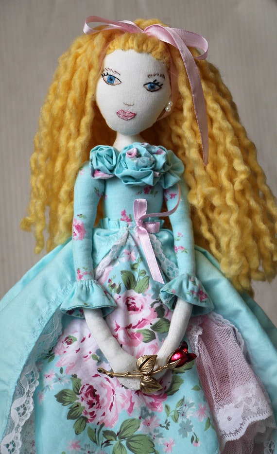Ooak Handcrafted Fabric Doll With Long Blonde Hair Blue Eyes Etsy